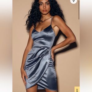 Forget your Girl Slate Blue Satin Bodycon Dress